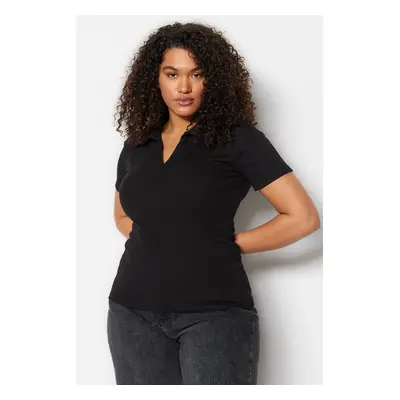 Trendyol Curve Black Corduroy Shirt Collar Knitted Blouse