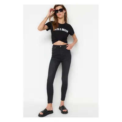 Trendyol Black High Waist Skinny Jeans with Ripped Legs