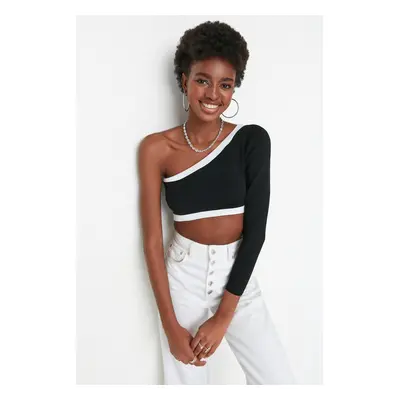 Trendyol Black Crop One-Shoulder Knitwear Blouse