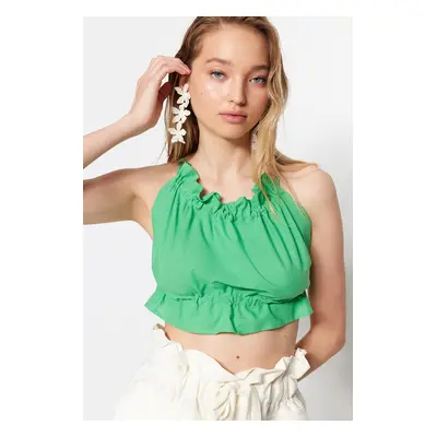 Trendyol Tropical Green Crop Woven Peplum