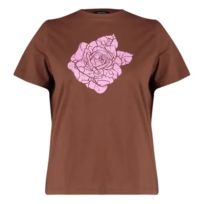 Trendyol Curve Brown Knitted Crew Neck Printed T-Shirt