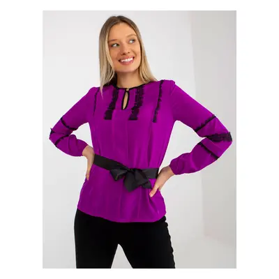 Purple formal blouse with tie belt