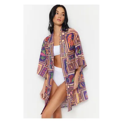 Trendyol Tropical Pattern Mini Woven 100% Cotton Kimono & Kaftan