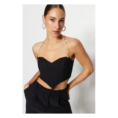 Trendyol Black Crop Accessory Woven Bustier