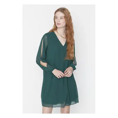 Trendyol Emerald Green Mini sifon bélelt szőtt ruha