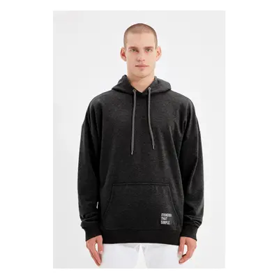 Trendyol Smoke Oversize/Wide Cut Hooded Labeled Inside Fleece/Warm Sweatshirt