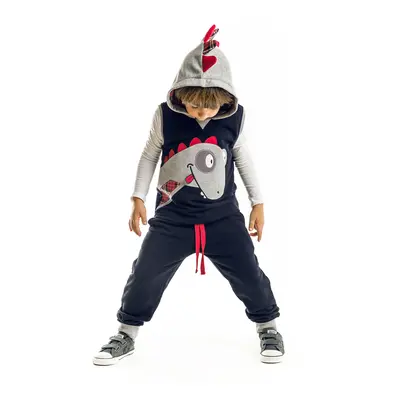 Denokids Dino Boy's Sleeveless Vest Hooded Tracksuit Set