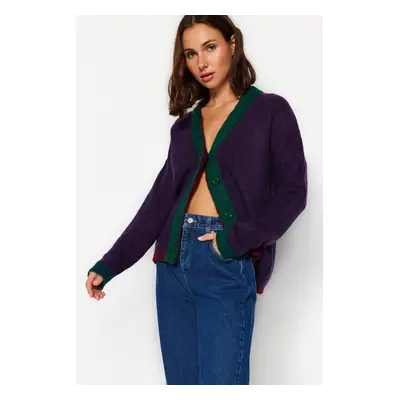 Trendyol Navy Blue Wide Fit puha texturált színes blokk kötöttáru Cardigan