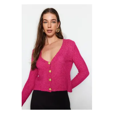 Trendyol Fuchsia Crop V nyaki kötöttáru kardigán