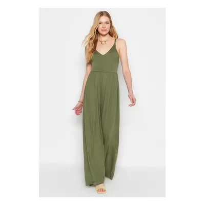 Trendyol Khaki Flowy Straps, Viscose Knitted Overalls