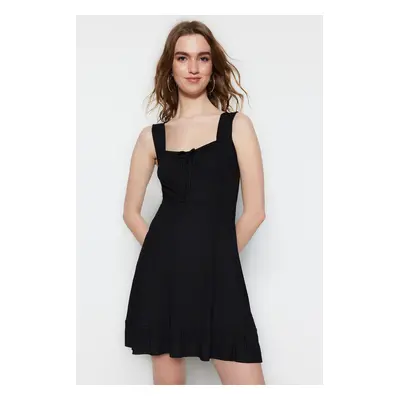 Trendyol Black Square Neck Flounce A-Line Mini kötött ruha