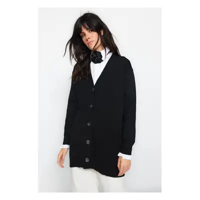 Trendyol Black Fabric on the sleeves Pleat Detail Knitwear Cardigan