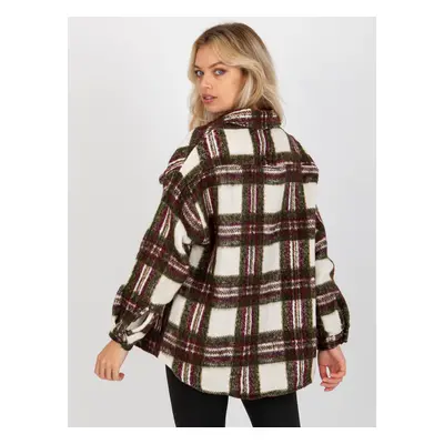 Burgundy and khaki warm plaid shirt with pockets