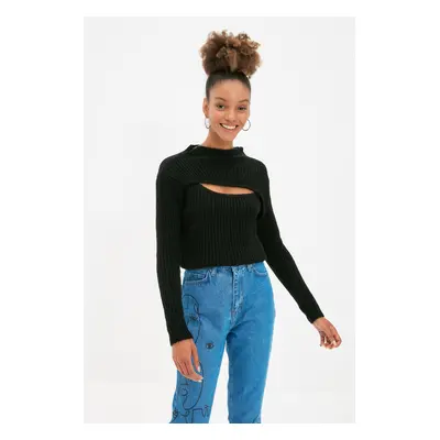 Trendyol Black Soft Textured Window/Cut Out Knitwear Sweater