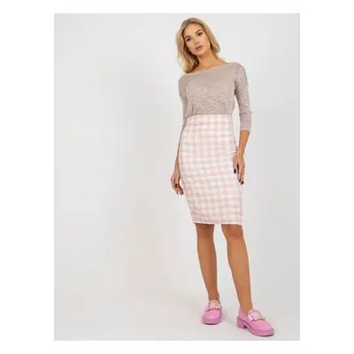 Peach and white woolen tweed pencil skirt