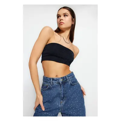 Trendyol Navy Blue Crop Knitted Shimmer Bustier