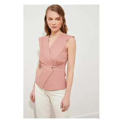 Trendyol Pale Pink Woven Bone Button Detailed Double Breasted Woven Blouse