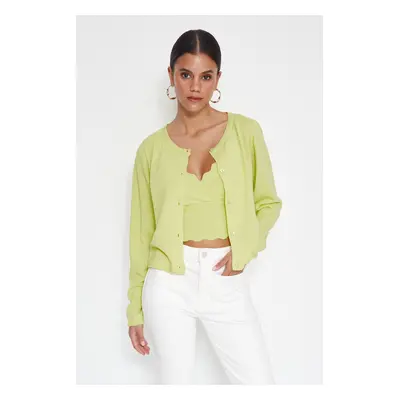 Trendyol Mint Crop darabos felső kerek Cardigan kötöttáru szett