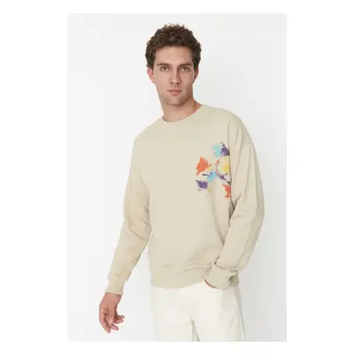 Trendyol Stone Men's Oversize/Wide-Fit Crew Neck Geometric Printed Sweatshirt