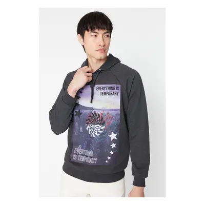 Trendyol Anthracite Men's Oversize/Wide-Cut Hoodie Sweatshirt