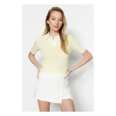 Trendyol Yellow Color Block Polo Neck Knitwear Blouse