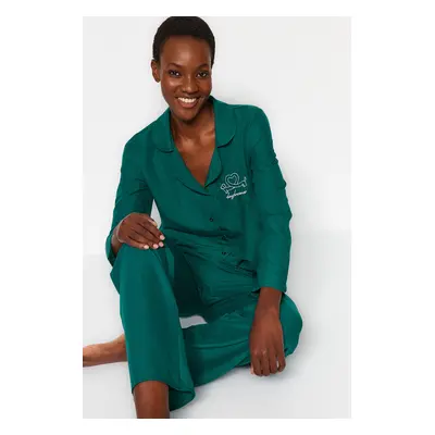 Trendyol Emerald Embroidered Shirt-Pants Woven Pajamas Set