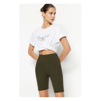 Trendyol Khaki bordázott motoros magas derékú interlock kötött leggings