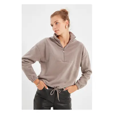 Trendyol Stone Zipper Detailed Knitted Sweatshirt