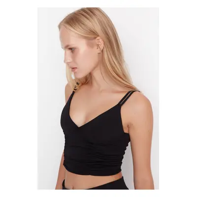 Trendyol Black Supported/Styling Double String Strap V-Neck Knitted Sports Bra