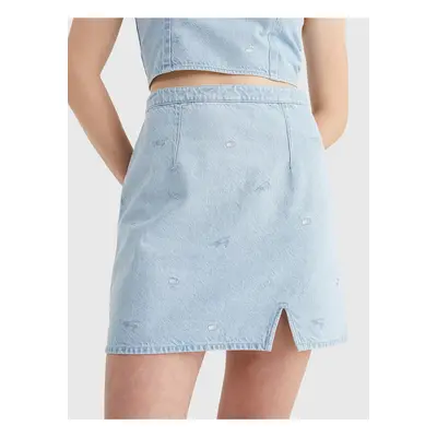 Tommy Jeans Light Blue Women's Denim Short Skirt with Torn Effect Tommy Jean - Women