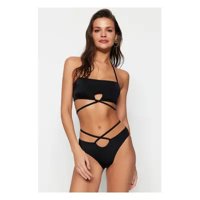 Trendyol Black Piping normál lábú bikini alsó