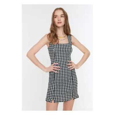 Trendyol Black Gingham Super Mini szőtt ruha