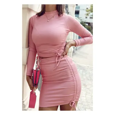 Ribbed pink women's tailor-made set