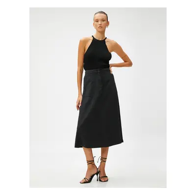 Koton Pocket Midi Skirt Linen Blend