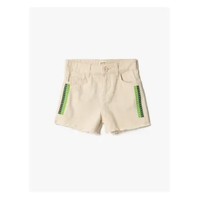 Koton Gabardine Shorts Cotton Embroidery Detailed.