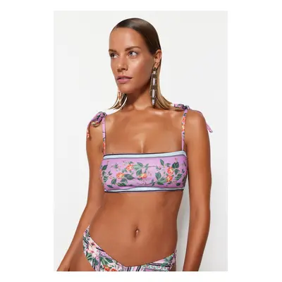 Trendyol Floral mintás pánt nélküli nyakkendős bikini felső