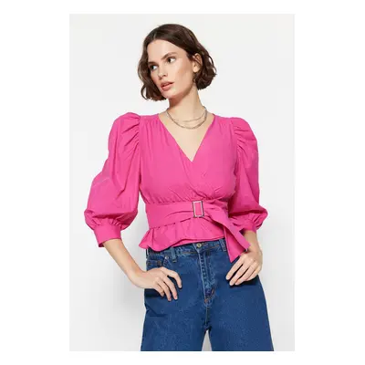 Trendyol Fuchsia Belted Double Breasted Woven Blouse