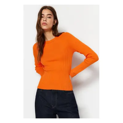 Trendyol Orange Basic Crew nyakú kötöttáru pulóver