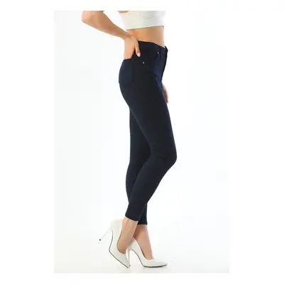 BİKELİFE Women's Navy Blue Rise Waist Ankle Length Slim Leg Skinny Lycra Pants