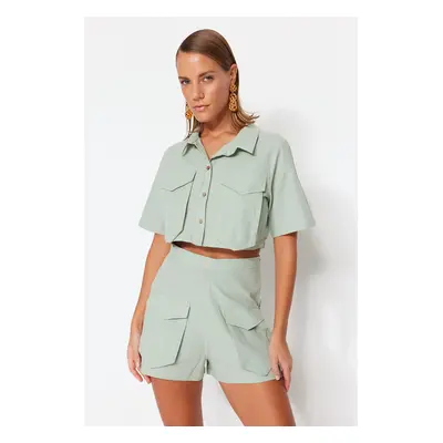 Trendyol Mint Woven 100% Cotton Shirt and Shorts Set With Pocket