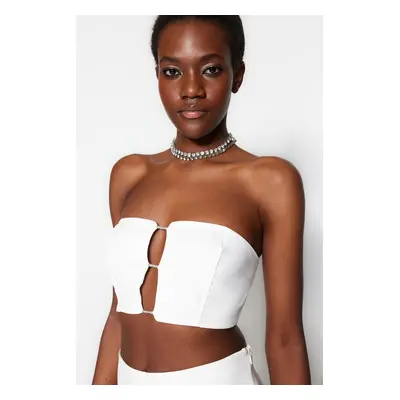 Trendyol Ecru Crop Lined Woven Shiny Stone Window/Cut Out Detailed Bustier