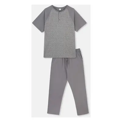 Dagi Gray Raglan Sleeve Jacquard Pajamas Set