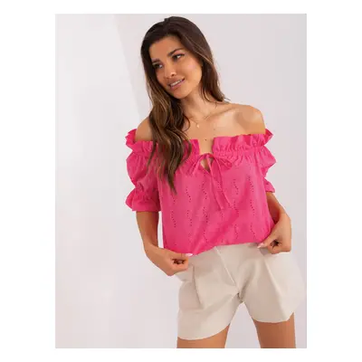 Dark pink Spanish blouse with openwork patterns