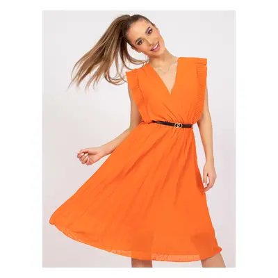 Orange midi dress with a clutch Marine neckline