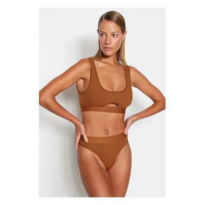 Trendyol Brown Ribbed Window/Cut Out Wire-Free Cupless Knitted Underwear Set