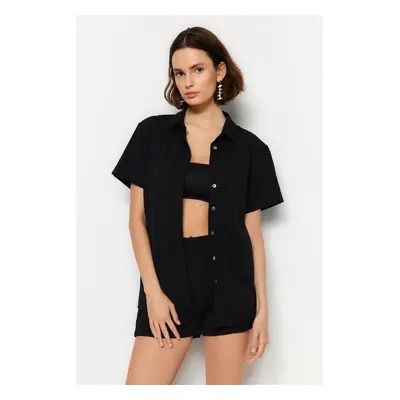 Trendyol Black Woven Linen blended Shirt Shorts Set