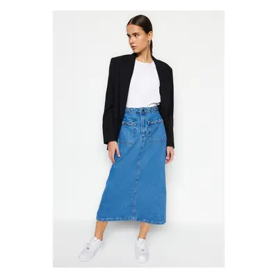 Trendyol Indigo Double Pocket Denim Jeans Skirt