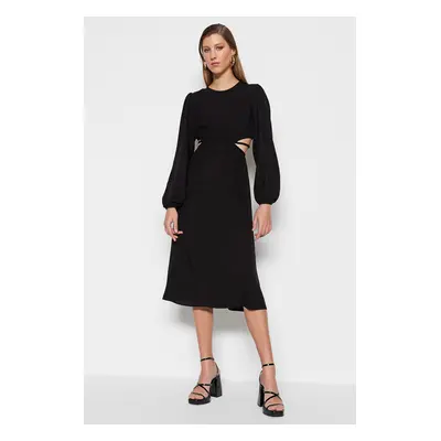 Trendyol Black A-Line Midi kivágott / ablak részlet szőtt ruha