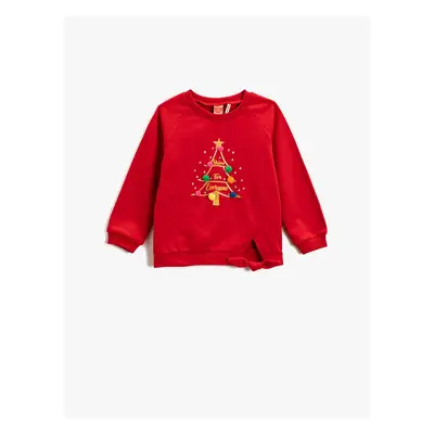 Koton Sweatshirt Christmas Themed Pompom Detail Silvery Crew Neck