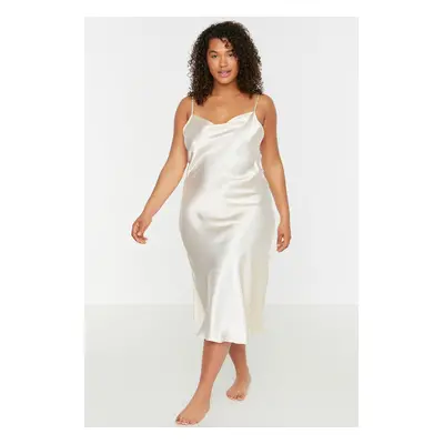 Trendyol Curve Beige Straps, Satin Woven Back Detailed Nightgown